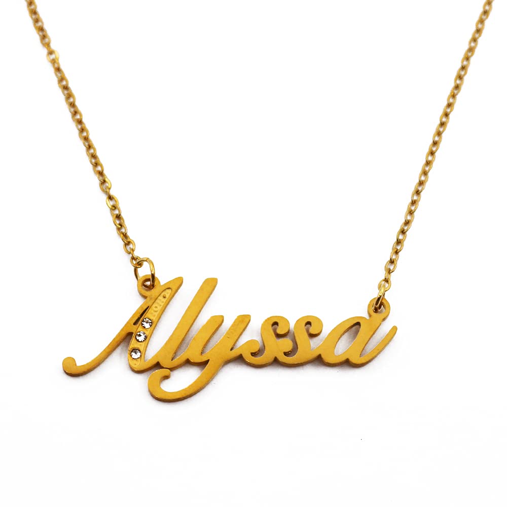 Kigu Name Necklace Alyssa - Gold Tone - Custom Name Necklace - Personalised Jewellery for Ladies- Customised Jewellery for Girls- Custom Pendant Alyssa