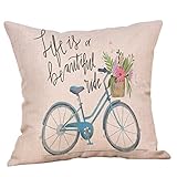 Pillow Cover, Jujunx Happy Valentine's Day Throw Pillow Case Sweet Love Square Bicycle Cushion Cover (B)
