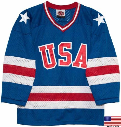 1980 USA Olympic Miracle on Ice Hockey Jersey (Youth Sizes) (Blue, Medium)