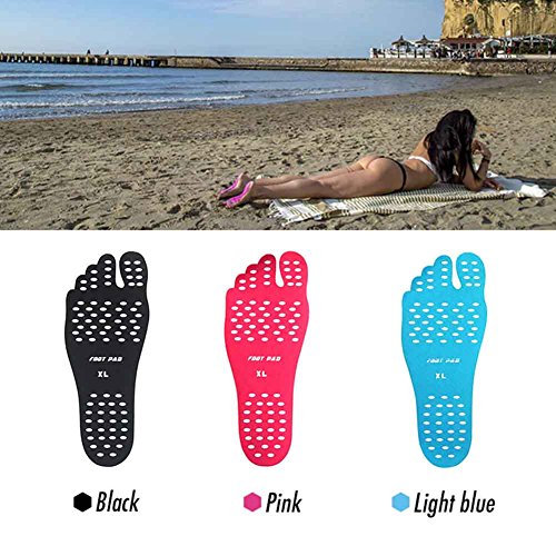 Fenta Barefoot Invisable Shoes Insole Stick For Beach Wear Yoga Spa Indoor Wear (black+blue+pink/3 pairs total, Large)