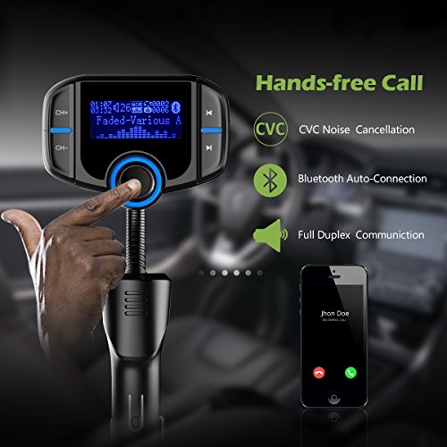 KeeKit Bluetooth FM Transmitter, Wireless In-Car FM Transmitter Radio Adapter Car Kit with 1.7in Display, QC3.0 + 5V/2.4A Dual USB, Hands-Free Calling for iPhone, All Smartphones & Audio Players - Thumbnail 2