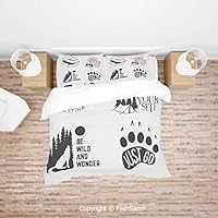 FashSam Duvet Cover 4 Pcs Comforter Cover Set Wilderness Hand Drawn Typography Posters Emblems Quotes Hipster Art for Boys Grils Kids(Double)