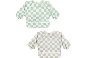 ALVABABY Baby Bibs Mess Proof Baby Bib Full Sleeve 2 Packs Waterproof Bib for Toddlers Tug Proof Closure Waterproof Washable 