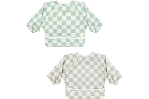 ALVABABY Baby Bibs Mess Proof Baby Bib Full Sleeve 2 Packs Waterproof Bib for Toddlers Tug Proof Closure Waterproof Washable