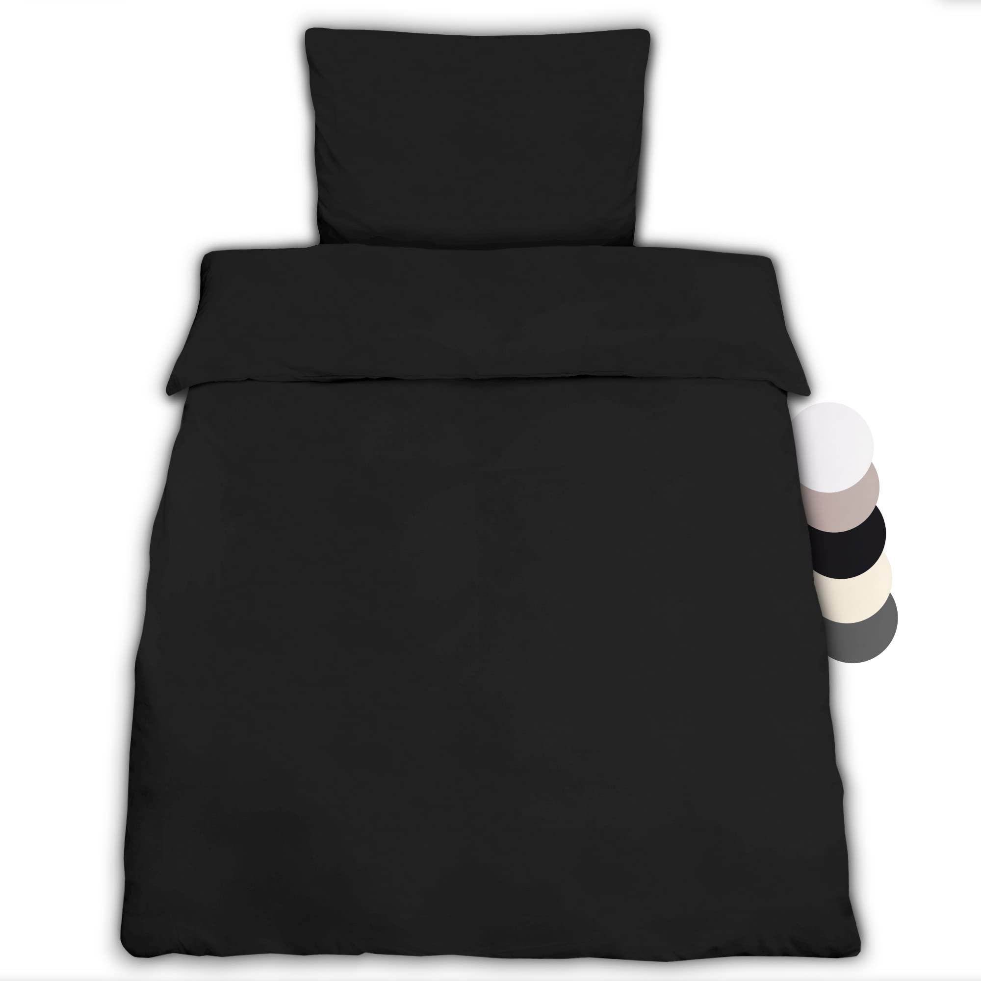 Beautissu Single Bedding Set 135x200 cm Julie 1 Set Duvet Cover Set 100% Cotton - Bedding for a Single Bed with Pillowcase & Blanket Cover Cotton Duvet Cover Black