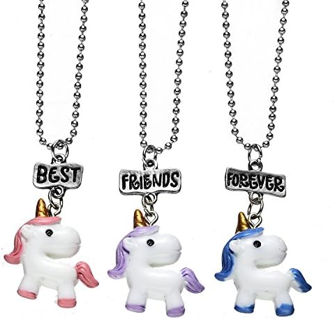 3 Packs Best Friend Forever Kids Children Resin Pendant Necklace (Unicorn1)
