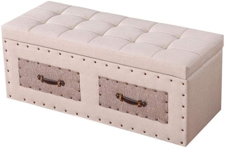 QTQHOME Taburete de Almacenamiento de otomana Rectangular de Cuero