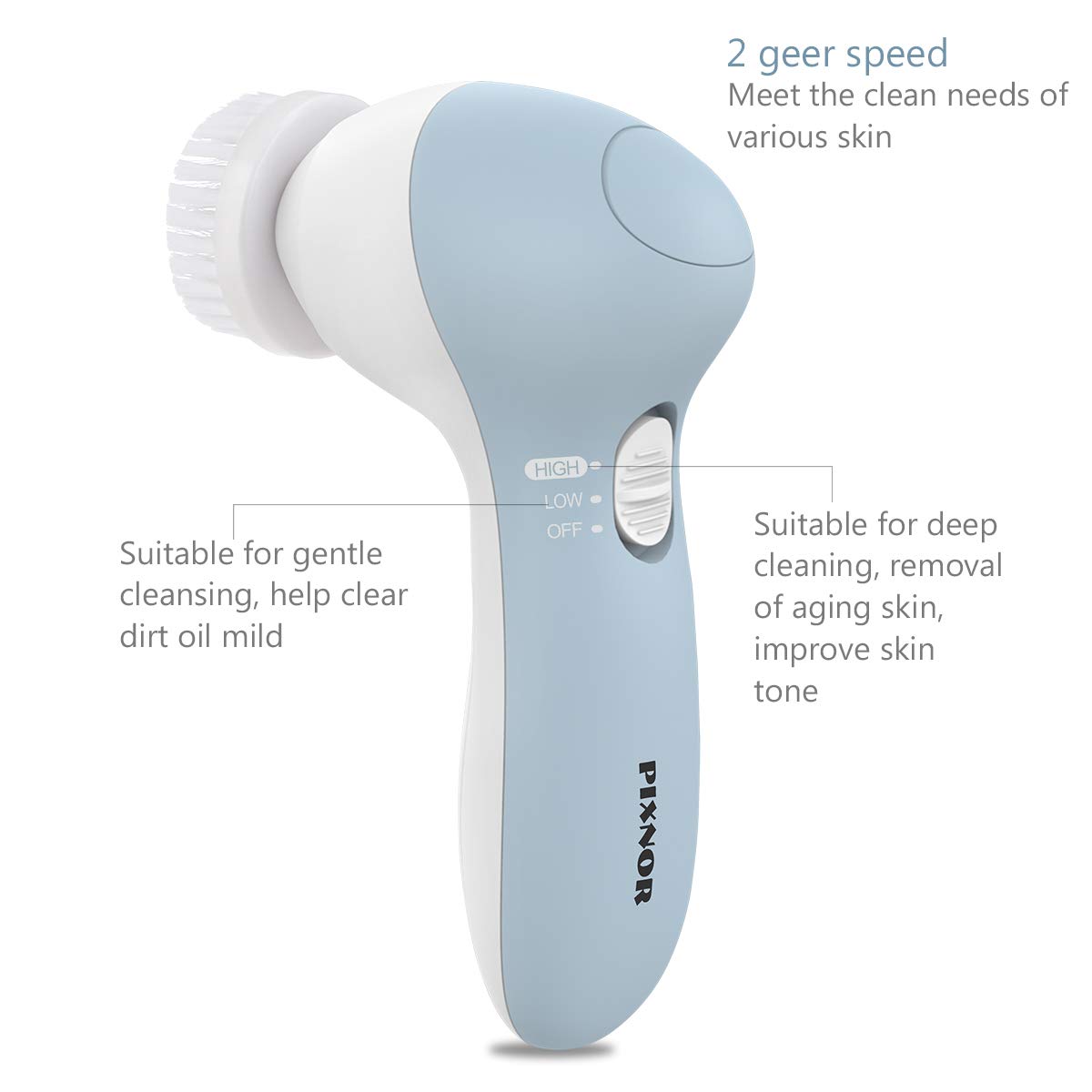 PIXNOR P2017 Waterproof Facial Cleansing Brush and Massager with 7 Brush Heads for Removing Blackhead, Exfoliating and Massaging (Light Blue): Beauty