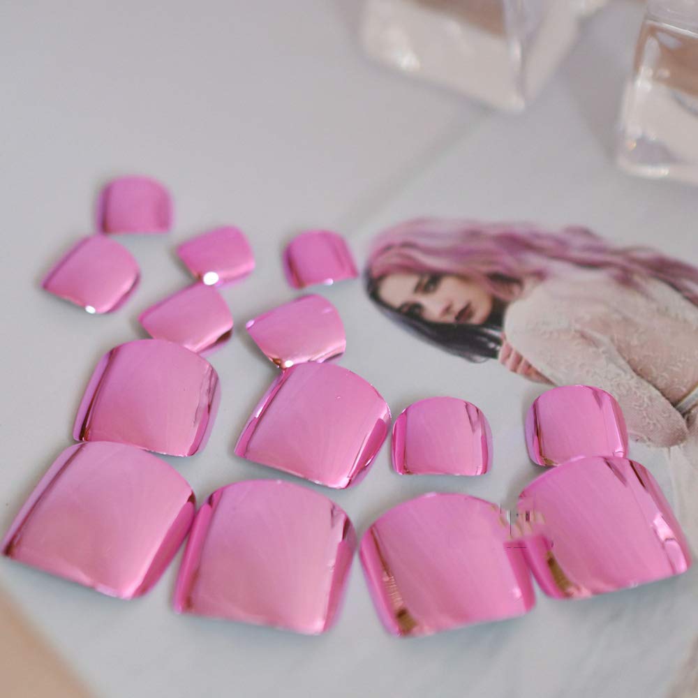 Amazon Com Super Bright Metal Pink False Toe Nails Acrylic Toes Art Tips Fake Toenails Metallic Silver Gold Color Manicure Tools 4 Options N14 Pink Beauty