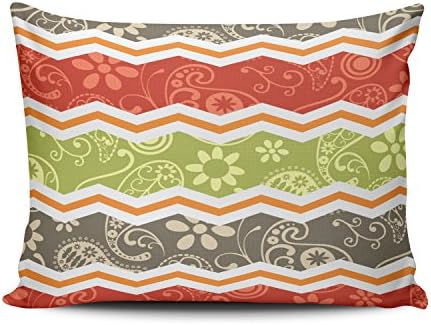 Hoooottle Custom Taupe Red Green and Orange Paisley Chevron Hot Pillowcase Rectangle Zippered One Side Design Printed 20x30 Inch Queen Throw Pillow Case Cushion Cover