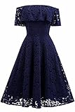Changuan Women's Vintage Floral Lace Off Shoulder Cocktail Evening Party Swing Dress Navy-Medium