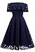 Changuan Women's Vintage Floral Lace Off Shoulder A-Line Cocktail Party Swing Dress Navy-Medium