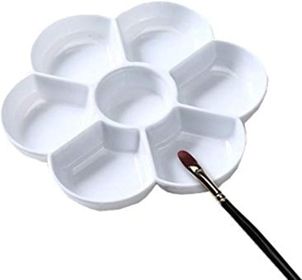Vommpe Plastic Paint Palette Plum Form Paints Mixing Pallet 7 Wells for Watercolor Acrylic Paints Oil Painting 17 * 17 * 2cm