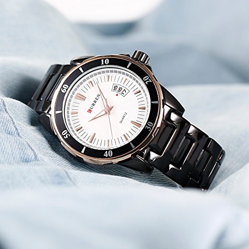 Curren los Hombres Relojes Top Marca Full Acero Auto Fecha Cuarzo Reloj Blanco 8018 - Imagen 3
