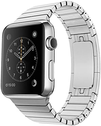 For Apple Watch Band,Nicwea Stainless Steel Replacement iWatch Band,Link Bracelet with Double Button Folding Clasp for Apple Watch Series 3/2/1 42mm-Silver