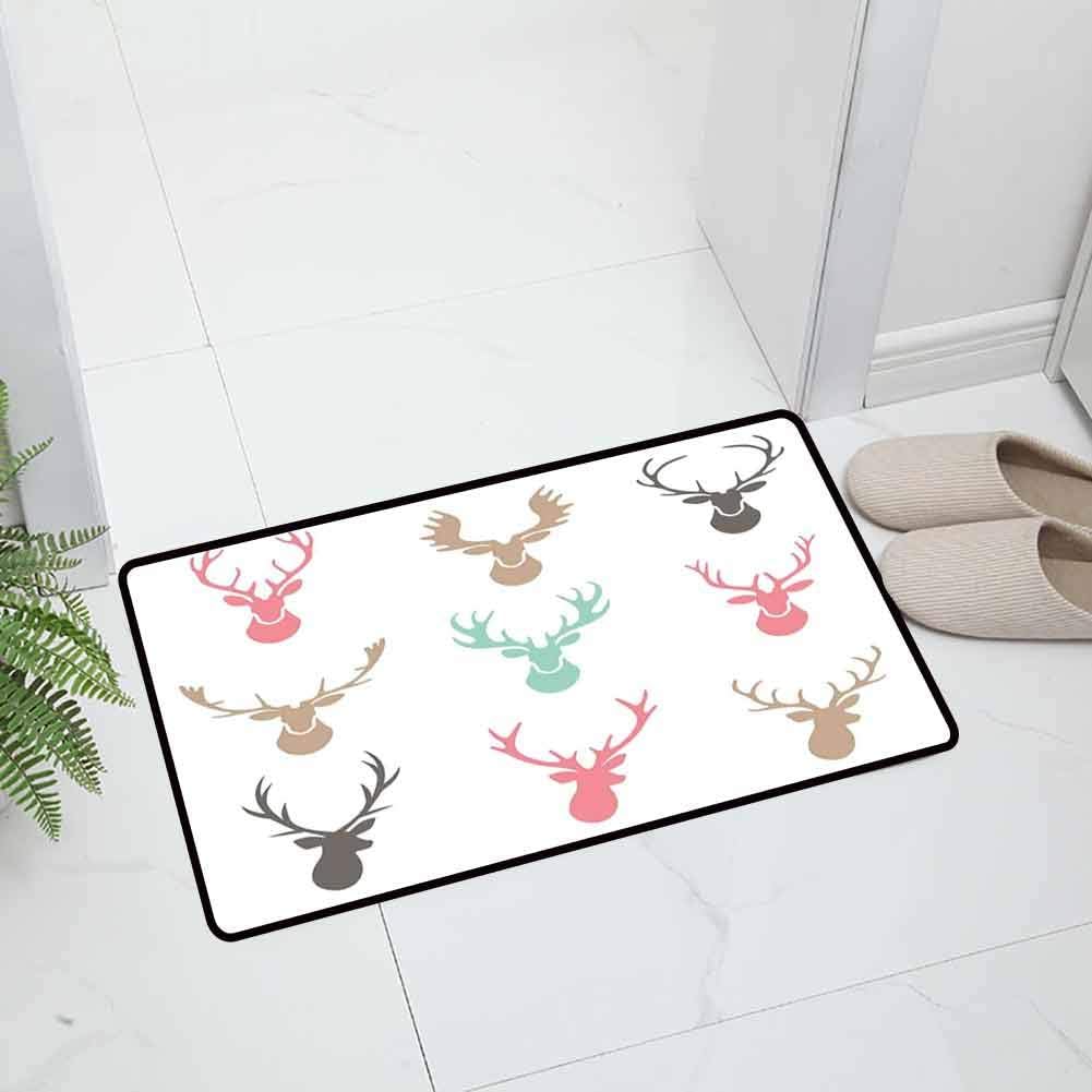 Antlers Indoor Outdoor Entrance Door Mat Kitchen Floor Mat Reindeer Antlers Hunt Countryside Jungle Nature Silhouette Art for Entry and High Traffic Areas, 23.5 x 15.5 inch Colorful