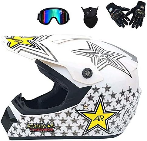 Motocross Helmet Beach Racing Helmet Mountain Bike All-Around Helmet Adult Men And Women (Gloves, Goggles, Masks, Set Of 4)