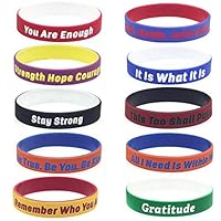 IronBuddy Inspirational Silicone Bracelets Wristbands Silicone Two Tone Positive Energy Bracelets with Motivational Saying for Men Women Teens Couples, Pack of 10 Random (Life Sentences)