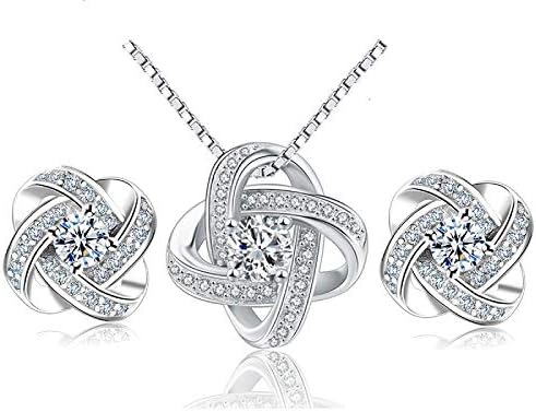 Women 925 Sterling Silver Necklaces, Cubic Zirconia Pendants Box Chain, Ladies Crystal Stone Ornaments, Girls Fine Fashion Jewelry, Ideal Twist Heart Jewellery Gifts for Your Valentine/Love