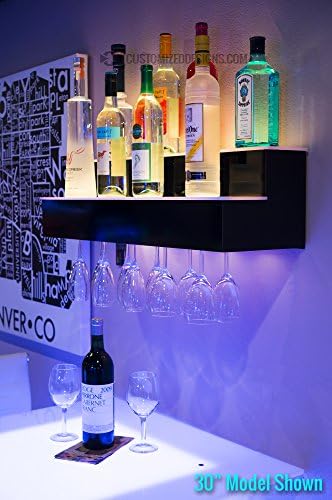 96" 2 Tier Wall Mounted Liquor Display Bar Shelves w/ Wine Glass Rack