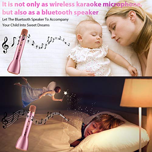 Karaoke Microphone for Kids, Kids Microphone Bluetooth With Speaker Wireless Echo Child Karaoke Mic Portable Cordless Singing Machine for Music Boys Girls Adult Party Gift Andriod IOS Phones (Pink)