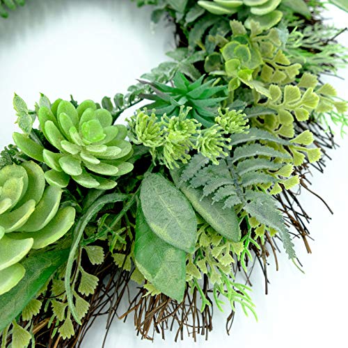 idyllic 22" Artificial Wreath Farmhouse Spring Greenery Succulent Wreath for Front Door Home Office Decoration with Leaves Swags and Garlands Real Twig Based
