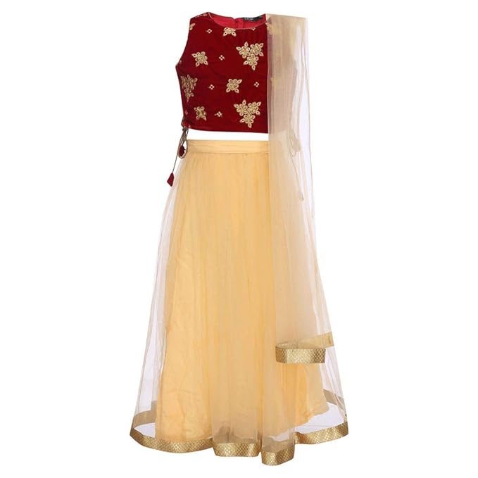 by Shoppers Stop Girls Round Neck Embroidered Ghaghra Choli And Dupatta Set