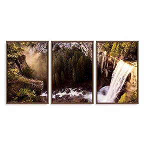 3 Piece Framed Canvas Wall Art for Living Room, Bedroom Waterfall in Deep Forest of Croatia Canvas Prints for Modern Home Decoration Ready to Hang - 16"x24"x3 Panels