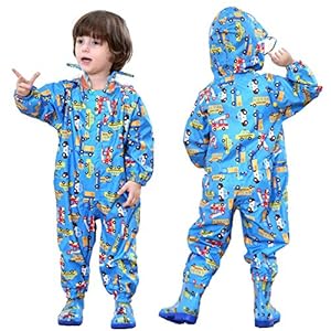 JinBei Kinderregenjas Regenkleding met Capuchon Lichtgewicht Plaspakken Jongens Meisjes Eendelig Waterdicht Regenpak…