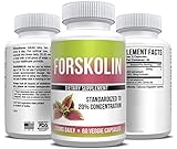 Pure Forskolin Extract 20% Standardized 250mg Daily Weight Loss 30-Day Supply 60 Capsules All-Natural Herbal and Max Fat Burner Supplement