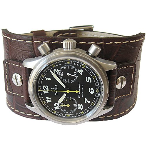 Eulit Cuff 22mm Brown Riveted Crocodile-Grain Leather Watch Strap