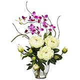 Nearly Natural 1175-WH Peony and Orchid Silk Flower Arrangement, White