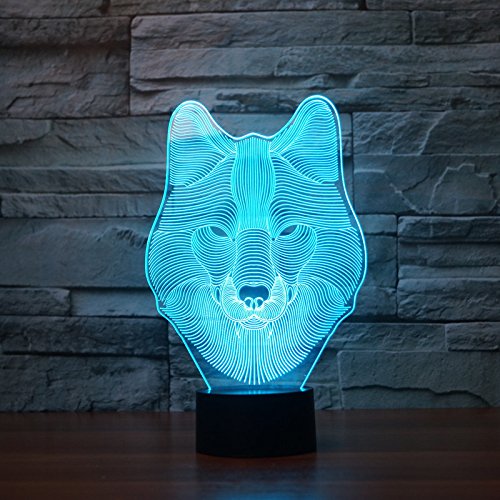 3D Lamp Wolf Head Lamp LED Night Light Animal Table Lamp Optical Touch Transform 7 Color Lights Birthday Gift Lights Business Gift Lights