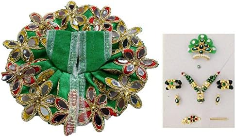 Handmade Green Colour Bal Krishna Dress and Ornaments for 1 Inches Laddu Gopal Idol Red/Yellow Star