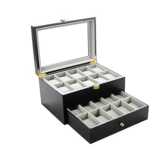 Feibrand Double Layer Wooden Watch Storage Box 2 Drawers For 20