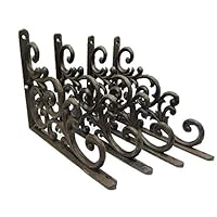 Lot/Set 4 Antique-Style Cast Iron Fancy 9.25 x 7.5 x .75 inch SHELF BRACKETS Hangers Shelving Braces