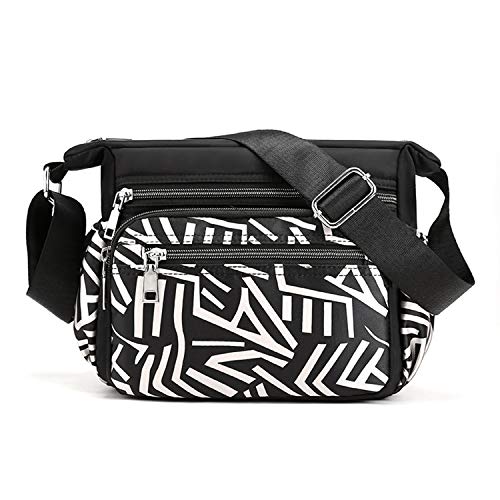 Womens Nylon Floral Shoulder Bag Crossbody Bag Messenger Bags Travel Handbags With Adjustable Strap Waterproof (C white line)