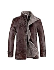 Apparel: URBANFIND Mens Slim Wear Thick Fleece PU Leather Jacket US XL Brown
