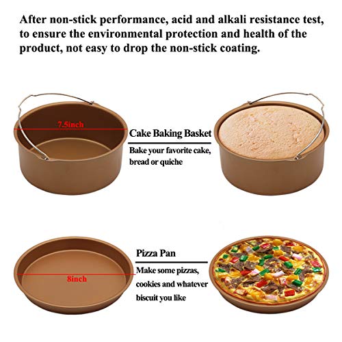 8 Inch XL Air Fryer Accessories 59 Pcs For Gowise Phillips Cozyna Ninja Deep Fryer Accessories Setwith Cake Barrel, Pizza Pan,Metal Holder,Skewer Rack, Mat,Brush, Tongs,Mitts, Liners - Champagne Gold