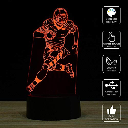 3D Illusion LED Night Light,7 Colors Gradual Changing Touch Switch USB Table Lamp for Holiday Gifts or Home Decorations (Remote Control ，Football Player，Rugby Light) - Thumbnail 2