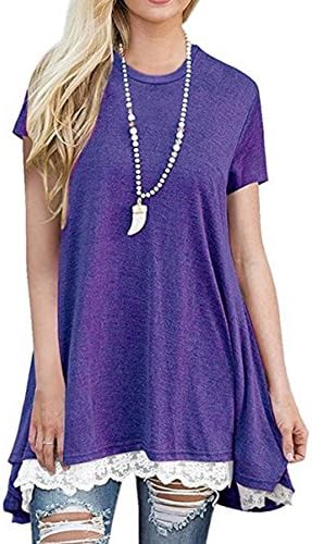 Laucote Casual Short Sleeve Blouses Lace Hem T-Shirt Tunic Tops Plus Size For Women