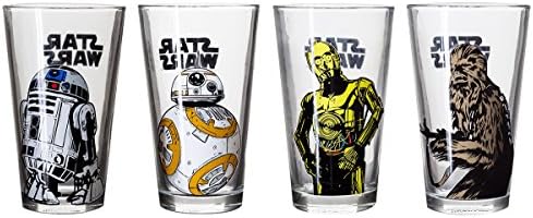 Star Wars Collectible Pint Glass Set, BB-8, Chewbacca, C-3PO and R2-D2