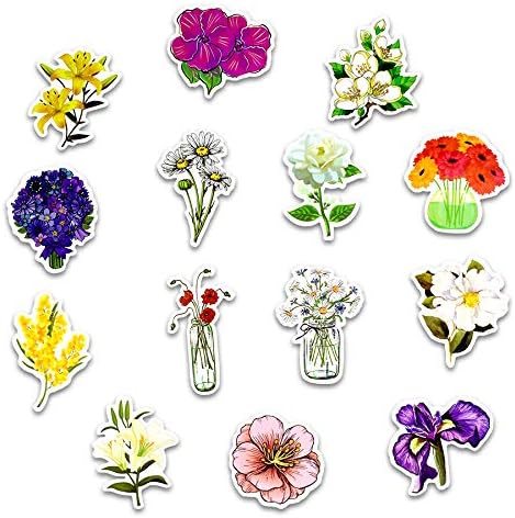 Waterproof Stickers for Water Bottles Hydroflasks Waterbottle Laptop Phone Case Computer, Cute Aesthetic Trendy Vinyl Flower Stickers for Teens Girls 50pcs