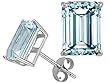 3.00 cts Genuine 8x6 Emerald Cut Aquamarine Earrings - 14kt White or Yellow Gold