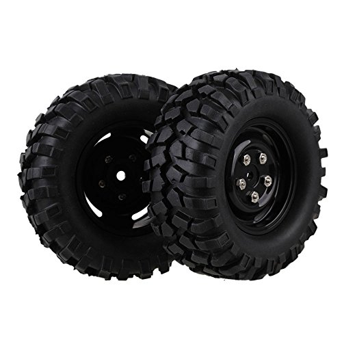 Mxfans 12mm Hex Black Plastic Wheel Rims with Screws & Rubber Tyres Tires for RC 1:10 Racing Climbing Rock Crawler Pack of 4
