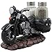 Classic Motorcycle Glass Salt and Pepper Shaker Set with Decorative Retro Road Hog Display Holder As Biker Bar and Kitchen Table Decorations for Vintage Chopper & Bike Riders or Gifts for Bikers