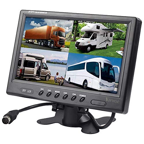 Vanxse 9" TFT LCD Car Rearview Quad Split Monitor,Remote Control, 4 Channels 4-Pin Aviation Video Inputs - 12V-24V 800X480HD Screen for Car Backup Camera System & Home Security Surveillance - Thumbnail 2