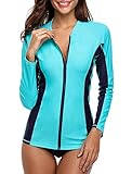 ATTRACO Women's Rashguard Swimsuit Zip Front Sun Protection Swim Shirt UPF 50+