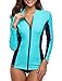 ATTRACO Women's Rashguard Swimsuit Zip Front Sun Protection Swim Shirt UPF 50+