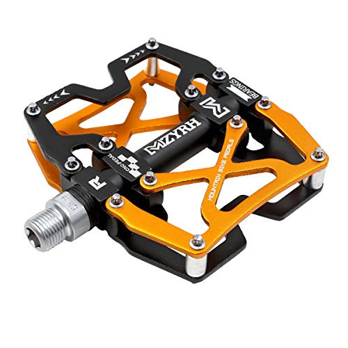 Mzyrh Mountain Bike Pedals, Ultra Strong Colorful CNC Machined 9/16 Cycling Sealed 3 Bearing Pedals (Black 2P Yellow)